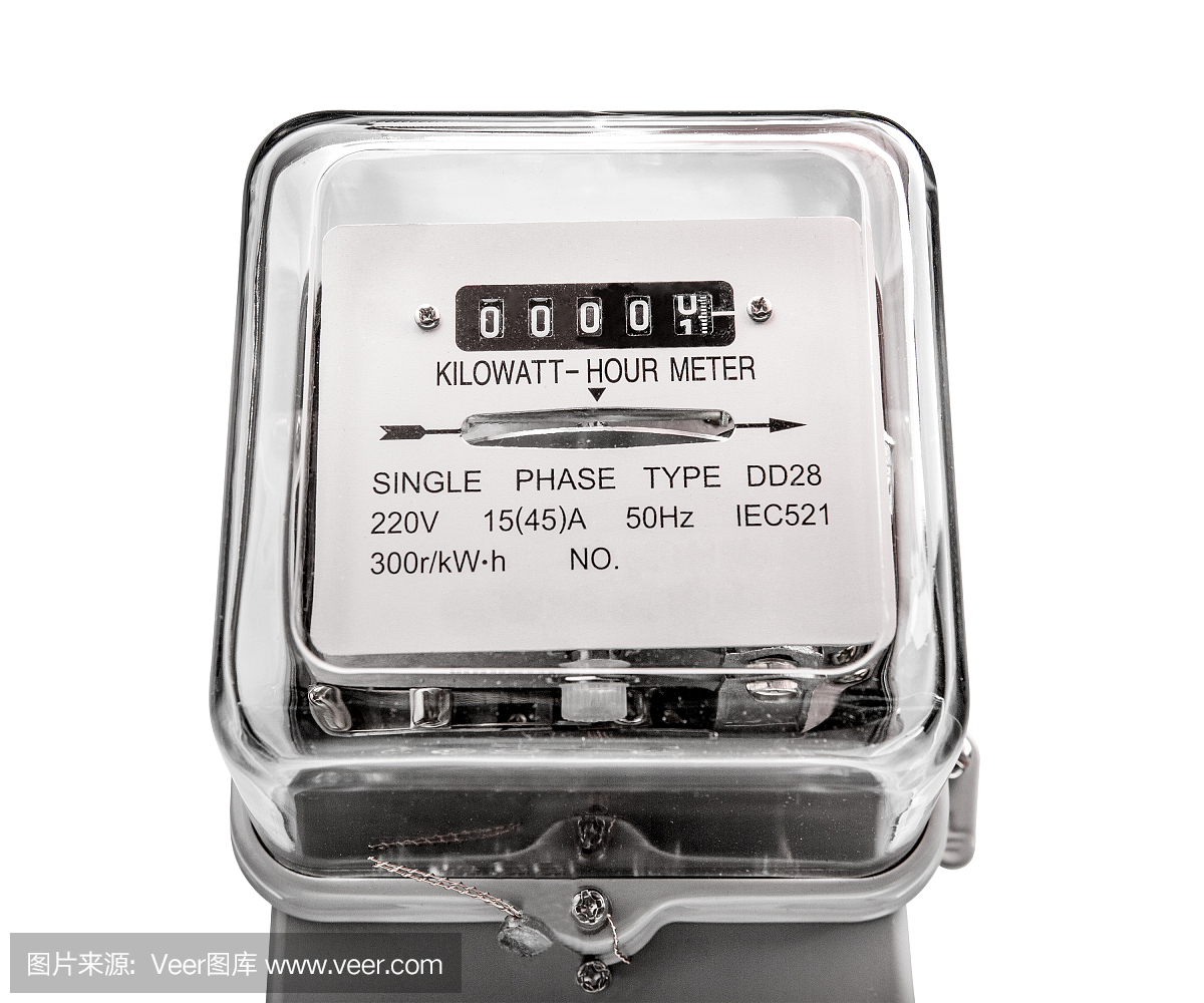 電表電源工具與白色背景隔離。